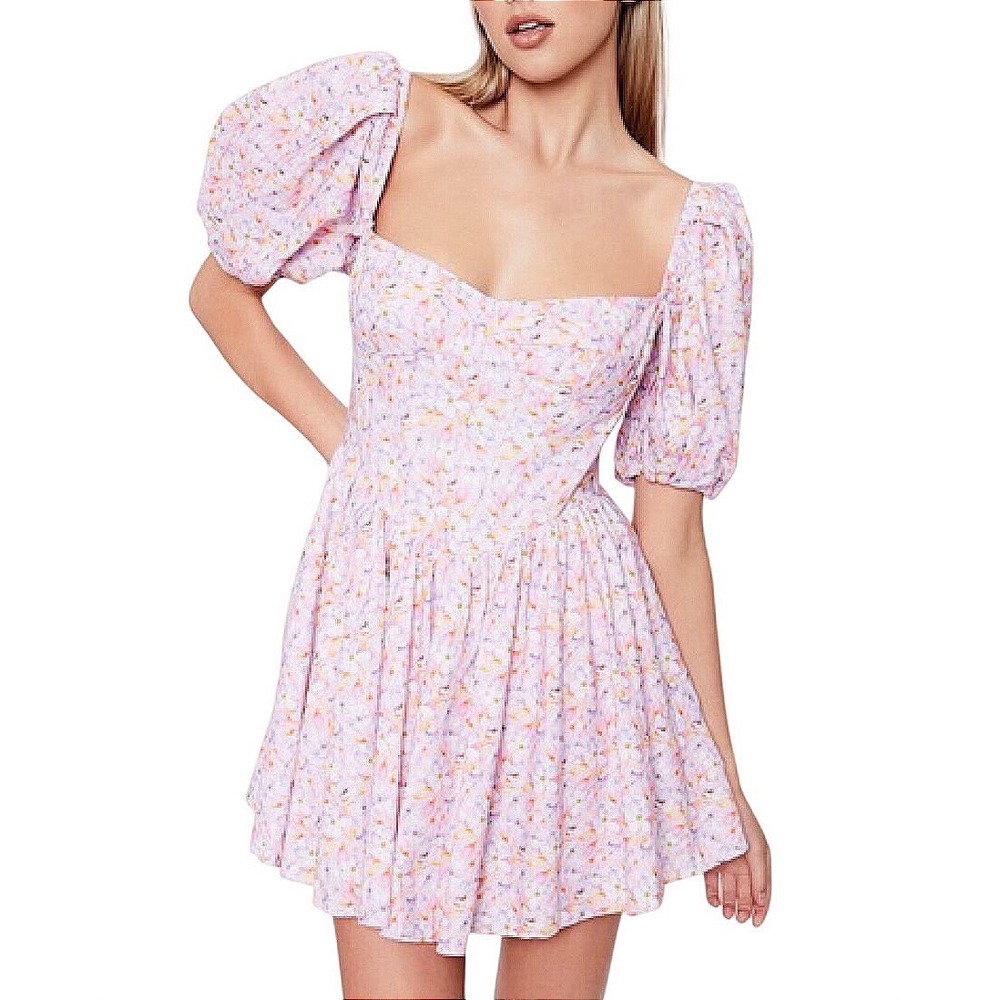 Bardot Kiah Corset Floral Pink Mini Dress Puff Sleeve Ramie 6